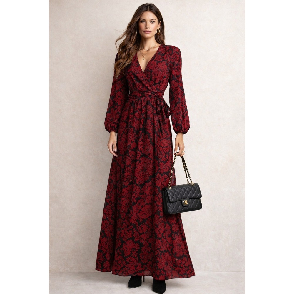 Espresso Maxi Dress Womens S Red Black Damask Vamp Romantic Whimsigoth Gothic